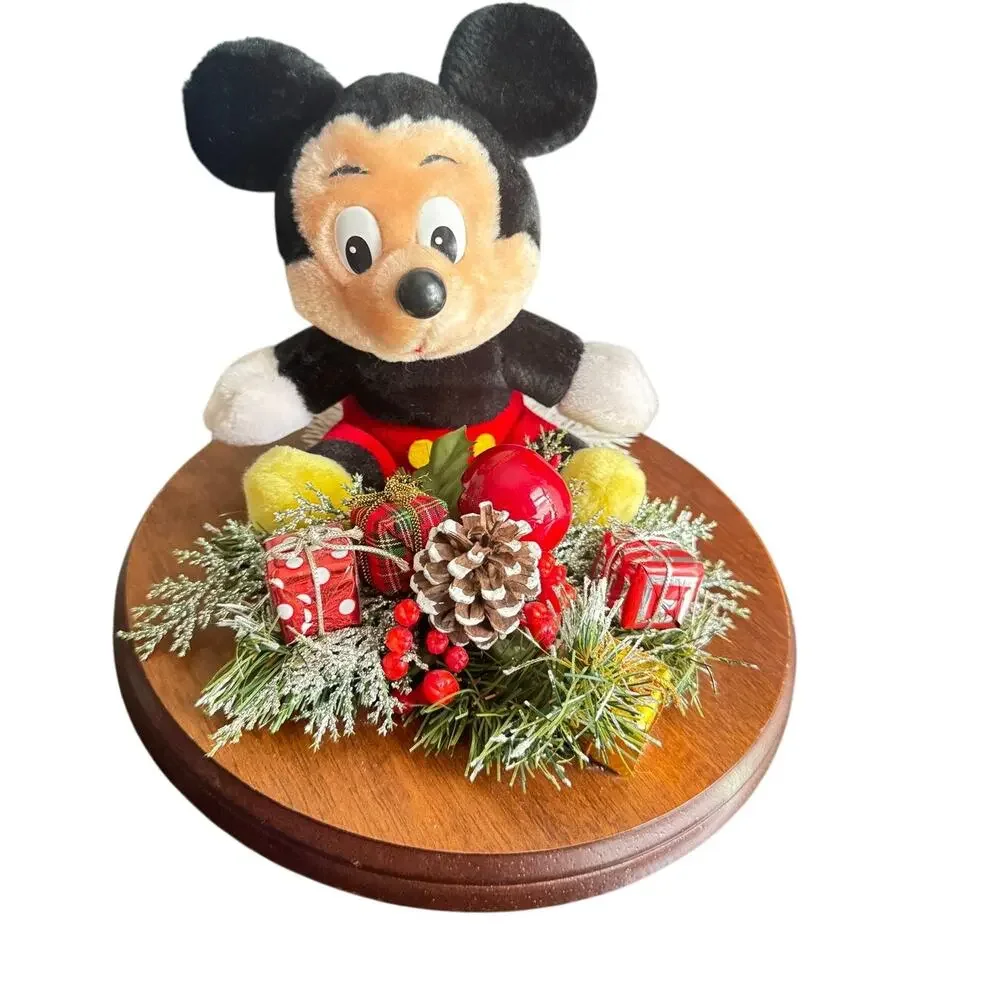 Disney Vintage Mickey Mouse Lefton Wooden Base Christmas Holiday Table Decor‎